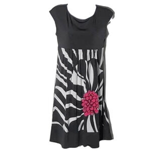 New Directions Bold Zebra Print Dress with Pink Flower | Size 4